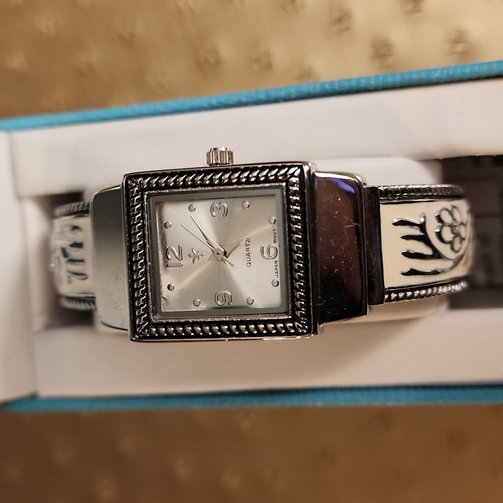 CATO Silver Tone and White Rhinestone Cuff Watch women’s